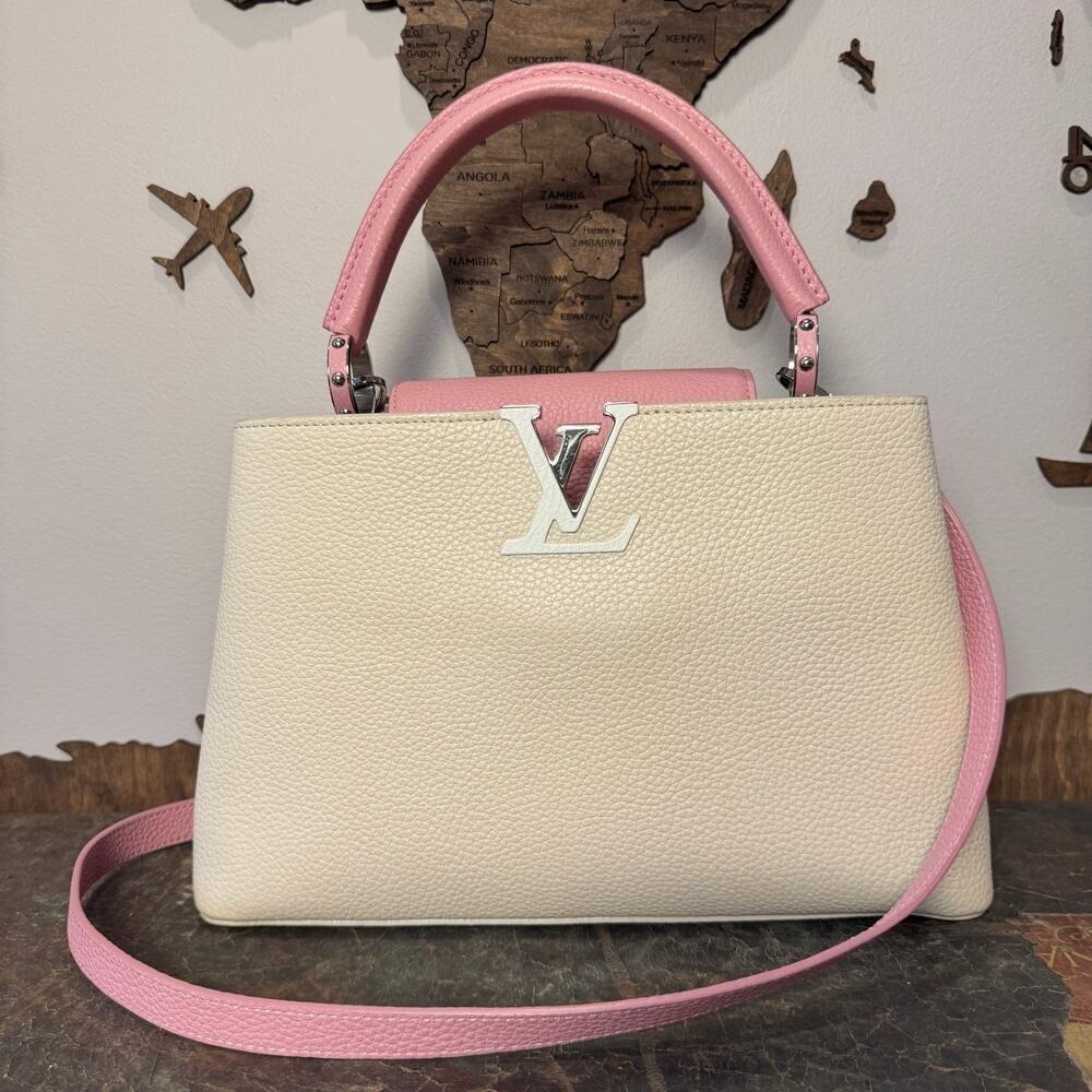 Louis Vuitton Pink and Ivory Leather PM Capucines Crossbody Strap Authentic CoA